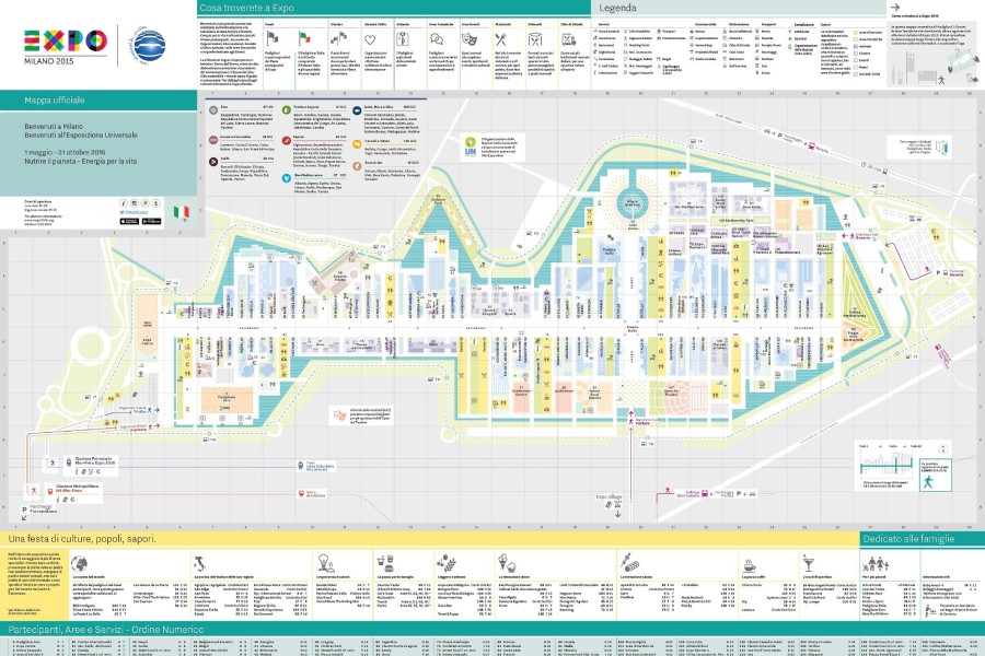 Mappa ufficiale dell'Expo. Al cetro dell'area, a forma di pesce, è visibile il Decumano, lungo 1,5 km.
