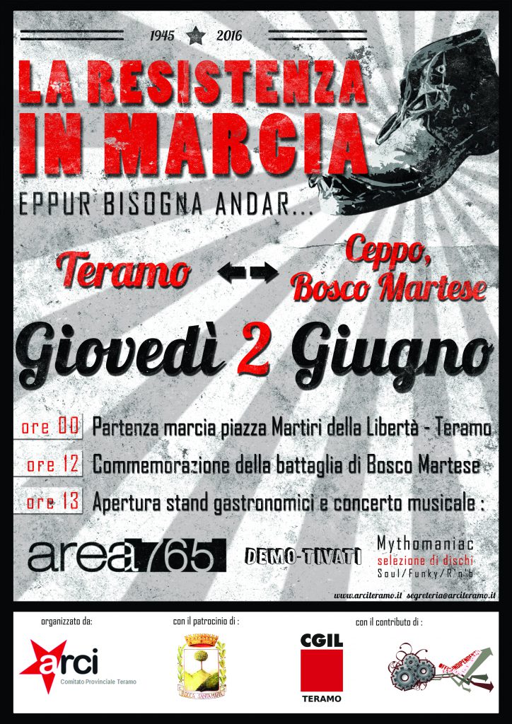 Il 2 giugno “La Resistenza in Marcia” da Teramo al Ceppo