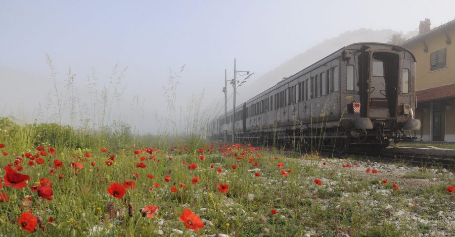 Treno storico in sosta alla stazione di Palena avvolta nella nebbia (ph. Ivan Masciovecchio)