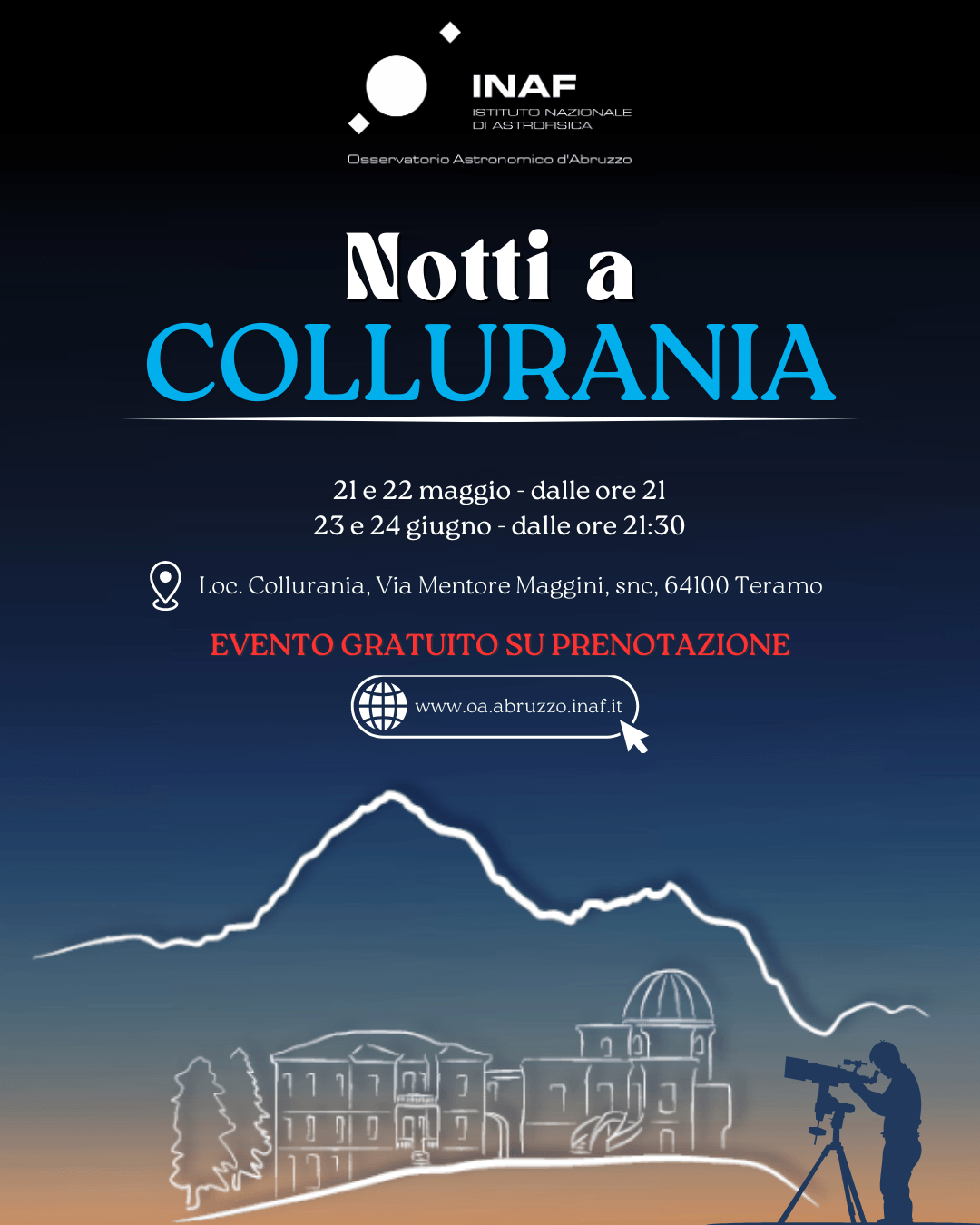 "Notti a Collurania": il programma delle visite serali all'osservatorio astronomico d'Abruzzo